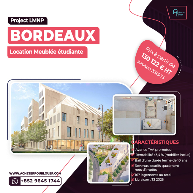 Résidence étudiante à Bordeaux En Loueur Meublé Non Professionnel (LMNP)